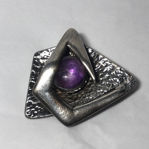 Taxco Jewelry - Sigi Tasco Taxco Sterling Amethyst Modernist Pin
